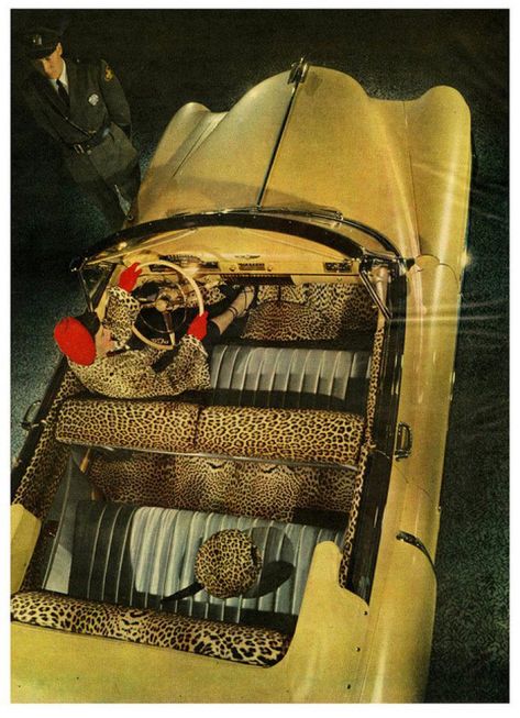 The Cadillac Debutante of 1950 - leopard upholstery Vintage Auto's, Jaguar Cars, Car Deco, Haikou, Ideas Vintage, Car Girl, Cute Cars, Station Wagon, Mellow Yellow