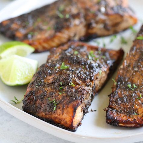 Jerk Salmon - Jehan Can Cook Jerk Salmon, Salmon Dinner Recipes, Cook Skins, Jerk Shrimp, Sauce For Salmon, Marinated Salmon, Air Fryer Oven, Caribbean Cuisine, Jerk Seasoning