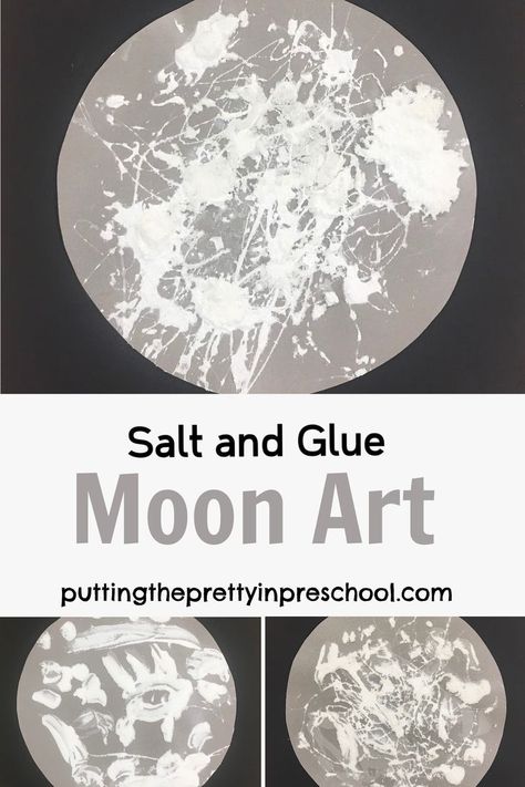 Try this stunning salt and glue moon art activity. It's a process art project that displays well. Ten moon facts are included in the post. Sun Craft For Preschoolers, Spaces And Places Theme For Infants, Goodnight Moon Activities, Space Crafts Preschool, Space Activities Preschool, Moon Lessons, Outer Space Activities, Space Lesson Plans, Outer Space Crafts