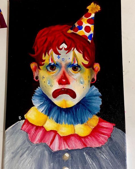 Clown Acrylic Painting, Clown Painting Ideas, Halloween Character Ideas, Vintage Clowns, Clown Stuff, Clown Art, Clown Paintings, Art Final, 2024 Art