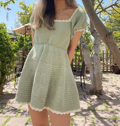 gina on Instagram: "you ever just crochet yourself a dress to wear for your birthday? me too" Crochet Apron Dress, Crochet Dress Modest, Crochet Birthday Dress, Cute Crochet Dress, Crochet Overalls, Crochet Dress Outfits, Cottage Core Fashion, Farm Dress, Cottage Core Dress