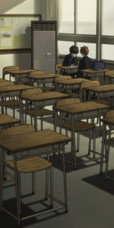 Anime Scenery Iphone Wallpaper, Comfort Anime Wallpaper, Anime Classroom Aesthetic, Hyouka Wallpapers Aesthetic, Study Anime Wallpaper, Anime Studying Wallpaper, Anime Study Wallpaper, Hyouka Wallpapers, Moffmachi Wallpaper