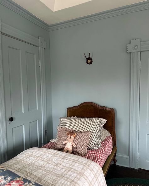 Tour a 152-Year-Old Gothic Revival Victorian House | Apartment Therapy Blue Painted Room, Storybook Bedroom, Bedroom Victorian House, Jenny Lind Twin Bed, Blue Room Paint, Eloise Wilkin, Light Blue Bedroom, Traditional Bedrooms, 2024 Bedroom