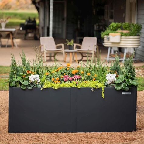 Elevate your gardening with Vego Garden's Modern Garden Raised Bed! Crafted with commercial-grade materials for durability and safety, it's easy to assemble and provides stable temperatures for thriving plants. Modern Garden Bed, Vego Garden, Raised Planters, Metal Raised Garden Beds, Outdoor Stair Lighting, Pergola Garden, Natural Stone Pavers, Outdoor Stairs, Stone Look Tile