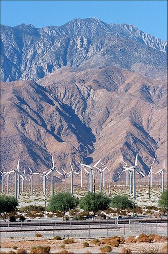 San Gorgonio Pass Wind Farm, Mt. San Jacinto, Desert Hot Springs, CA by Xavier de Jauréguiberry, via Flickr Desert Cities, San Jacinto Mountains, Desert Southwest, Desert Hot Springs, American Landscape, Travel America, Desert Life, California Desert, Wind Turbines