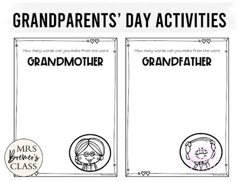 Grandparents Day activities for First Grade and Second Grade in the classroom Grandparents Day Activities, Activities For First Grade, Activities For The Classroom, 4 Grade, Making Words, Grandparents Day, Activities To Do, In The Classroom, 5th Grade