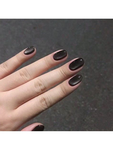 Black  Collar    Bare Nails Embellished   Nail,Hand & Foot Care Black Nails With Cat Eye, Short Black Cat Eye Nails, Black Cat Eye Nail Ideas, Black Nails Cat Eye, Black Cats Eye Nails, Cat Eye Jelly Nails, Jelly Black Nails, Cat Eye Short Nails, Cat Eye Nails Black