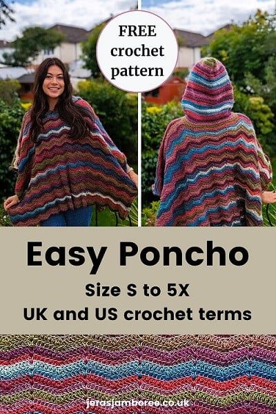 Forest Ripple Crochet Poncho Pattern - Jera's Jamboree Easy Crochet Poncho Free Pattern, Crochet Poncho Free Pattern Woman, Easy Crochet Poncho, Hooded Poncho Pattern, Crochet Poncho Pattern, Ripple Crochet, Ripple Stitch, Coiled Fabric Basket, Crochet Poncho Free Pattern