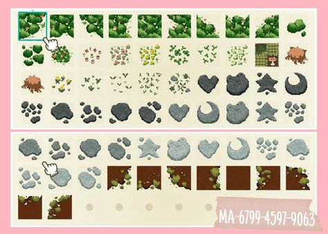 Rock Acnh Code, Acnh Paths Mushroom, Acnh Mossy Path Code, Nature Path Animal Crossing, Acnh Fairy Paths Designs, Animal Crossing Design Codes Stone Path, Acnh Cobblestone Path Design, Acnh Moss Stone Path, Fairy Core Custom Designs Acnh