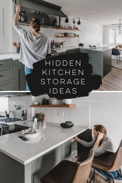 Hidden Kitchen Storage, Kitchen Counter Storage, Peninsula Kitchen, Island Storage, Kitchen Island Storage, Extra Kitchen Storage, Kitchen Peninsula, Small Kitchen Island, Kitchen Storage Ideas