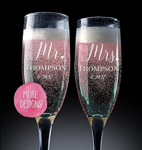 "Product Description: Set of 2, Engraved champagne glasses make the best wedding gifts! Personalized Gifts are always the most thoughtful gifts that leave a lasting impression. You're able to customize these with any name you wanted. You will be able to select how many champagne glasses you wanted in your checkout screen. These champagne glasses are 8 \" tall and 6 oz, made of quality glass. These are sold in sets of 2, if you wanted more please use the Qty drop down menu, The glasses are dishwa Champagne Flutes Wedding Favors, Champagne Wedding Favors, Custom Champagne Glasses, Personalized Champagne Glasses, Wedding Champagne Glasses, Personalized Champagne Flutes, Custom Glasses, Wedding Flutes, Toasting Glasses