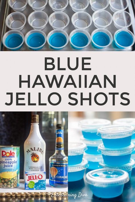 Hawaiian Jello Shots, Blue Pina Colada, Blue Hawaiian Jello Shots, Pina Colada Jello Shots, Tropisk Fest, Blue Jello, Jello Shot Recipes, Jello Shot, Malibu Rum