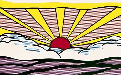 Sunrise Wall Mural, Roy Lichtenstein Art, Roy Lichtenstein Pop Art, Andy Warhol Flowers, Lichtenstein Pop Art, Sea Sunrise, Pop Art Images, Hampton Art, Roy Lichtenstein