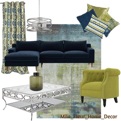 Royal Blue And Green Living Room, Blue And Green Living Room Decor, Green And Blue Aesthetic Living Room, Blue And Green Living Rooms, Blue Green Grey Living Room, Blue And Green Living Room Color Scheme Mood Boards, Blue And Green Living Room Modern, Navy Blue And Sage Green Living Room, Blue And Green Rooms