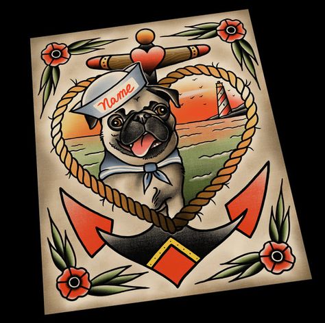 Personalized Pug Portrait Dog Tattoo Flash, Celtic Tattoo Symbols, Pug Tattoo, Pocket Watch Tattoos, Pumpkin Tattoo, Hourglass Tattoo, Geometric Tattoo Arm, Marquesan Tattoos, Celtic Tattoo