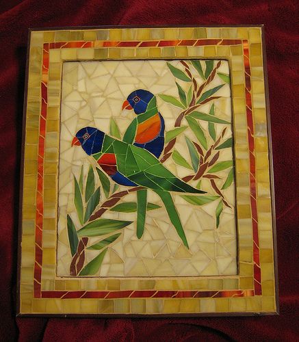 Rainbow Lorikeets | They're finished! I grouted the center i… | Flickr Rainbow Mosaic Art, Jungle Mosaic Art, Mosaic Rainbow, Rainbow Tree Mosaic, Rainbow Lorikeet Mosaic, Parrots Art, Mosaic Animals, Mosaic Birds, Mosaic Art Projects