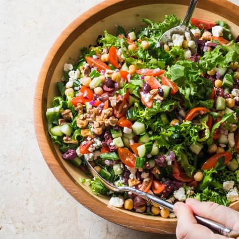 Mediterranean Chopped Salad | America's Test Kitchen Mediterranean Chopped Salad, Kitchen Mediterranean, Batch Meals, Chopped Salads, Donut Toppings, Red Wine Vinaigrette, America's Test Kitchen Recipes, Deli Meats, Veggie Salad