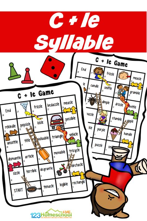 Have fun practicing the consonant le words with this fun, free printable chutes and ladder type game! This consonant le game is perfect for first grade and 2nd graders who are working on this phonics skill. Symply print the consonant le printable and you are ready to play while you learn about types of syllables! Consonant Le Worksheets, Consonant Le Activities, Phonics Step By Step, Phonics Stations, Types Of Syllables, Consonant Blends Games, Books For 1st Graders, How To Teach Phonics, Ladder Game