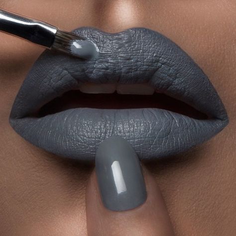 Gray Lipstick, Fifty Shades Of Gray, Lipstick Looks, Makeup Collage, Grey Lipstick, Grey Nail Art, Beautiful Gray Hair, Gray Nails, Lip Designs