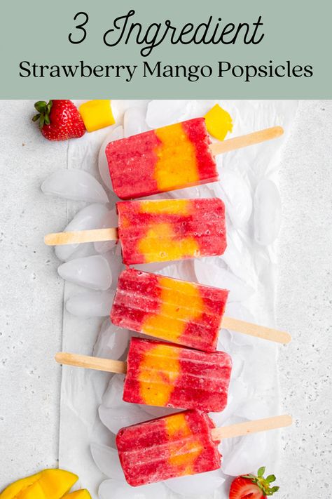 Strawberry Pineapple Popsicles, Healthy Popsicles For Kids, Kids Popsicles, Freeze Pop Recipes, Fruit Sherbet, Popsicle Ideas, Popcicles Recipes, Mango Popsicle Recipes, Peach Popsicles