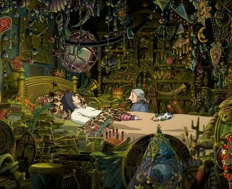 This sounds so odd..but I love Howl's room. It has everything from his childhood..who doesn't want that? // Howl's Moving Castle Studio Ghibli Films, Art Studio Ghibli, 하울의 움직이는 성, Personajes Studio Ghibli, Howl And Sophie, Ghibli Artwork, Howl's Moving Castle, Studio Ghibli Movies, Japon Illustration