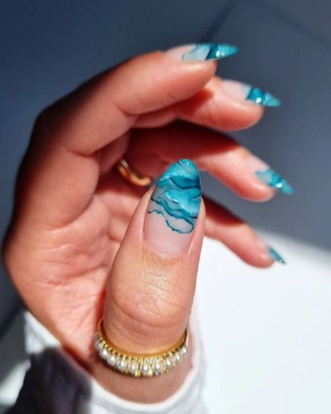 ⛵️ Using the new @magpie_beauty Water colours 💙🩵 #mermaidcore #mermaidnails #mermaidart #oceannails #wavenails #bluenails… | Instagram Turquoise Nail Art, Wave Nails, Beauty Water, Water Color Nails, Turquoise Nails, Mermaid Nails, Cute Nail Art, Blue Waves, Mermaid Art