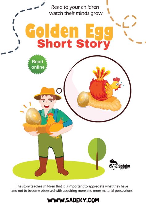 Free Golden Egg Story In English Written With Moral | Sadeky The Golden Egg Story, Story In English, Short Stories For Kids, Golden Egg, English Story, Reading Stories, Coloring Eggs, True Happiness, Kids Watches