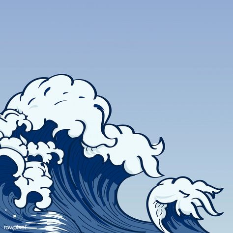 Blue Japanese wave background vector | premium image by rawpixel.com / Niwat Wave Doodle, Japan Wave, Wave Drawing, Wave Background, Sea Illustration, Japanese Wave, About Japan, Waves Vector, Water Background