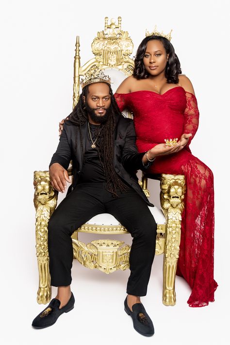 Black King And Queen Photoshoot Ideas, King And Queen Maternity Photoshoot, King And Queen Maternity Shoot, King And Queen Photoshoot, Maternity Shoot Black Couple Ideas, Queen Maternity Shoot, Maternity Photography Ideas Couple Black, All Black Maternity Shoot Black Couple, Maternity Outfits For Photoshoot