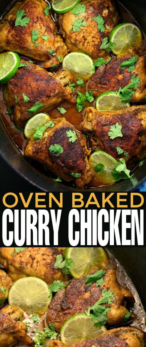 This recipe for Oven Baked Curry Chicken is a frugal feast for the whole family. Curry & spices amp up the flavour of oven baked chicken. Chicken Recipes Oven Baked, Chicken Recipes Curry, Chicken Recipes Oven, Baked Curry Chicken, Ideas For Chicken, Curry Chicken Thighs, Oven Chicken Recipes, Favorite Recipes Chicken, Frugal Mom