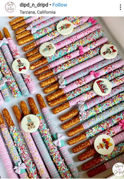 Lol Surprise Birthday Treats, Lol Dessert Table Ideas, Lol Rice Krispie Treats, Lol Omg Birthday Party Ideas, Lol Doll Party Food, Lol Surprise Party Food, Lol Party Food, Lol Treats Ideas, Diy Lol Surprise Birthday Party