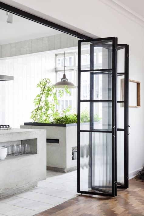 Remodeling 101: Steel Factory-Style Windows and Doors Minimal Interior Design, Steel Windows, Concrete Kitchen, 아파트 인테리어, Hus Inspiration, Minimalism Interior, Design Del Prodotto, Style At Home, Industrial Chic