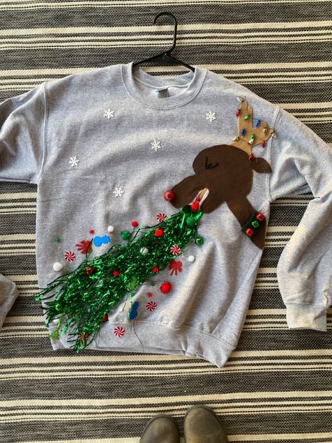 Reindeer Throwing Up Ugly Sweater, Kid Ugly Christmas Sweater Diy, Diy Ugly Christmas Sweaters For Kids, Diy Christmas Sweater Ideas, Homemade Ugly Christmas Sweater, Best Ugly Christmas Sweaters, Reindeer Ugly Sweater, Reindeer Ugly Christmas Sweater, Rapping Paper