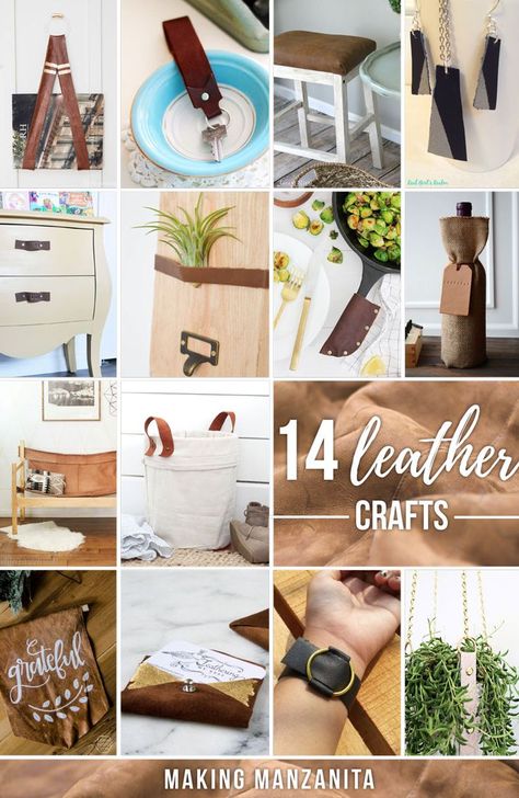 Calling all leather lovers! Here's 14 awesome leather craft ideas that you can create with scraps of leather. I love all of this DIY ideas using leather! P.S. There's also a genius idea with a way to get FREE leather for DIY crafts that you don't want to miss. Leather Samples Crafts, What To Make With Leather Scraps Ideas, Leather Remnants Projects, Leather Craft Ideas Handmade Gifts, Suede Crafts, Leather Scrap Projects, Leather Accessories Diy, Leather Daddy, Leather Craft Ideas