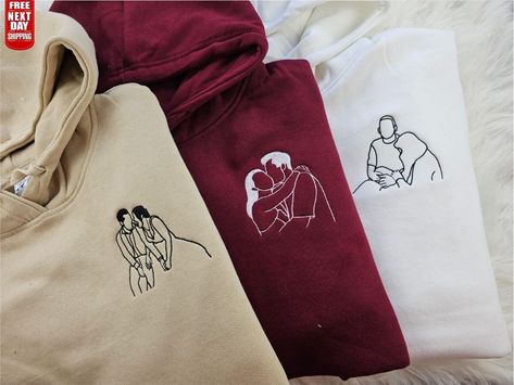 Embroidered Couple Photo Hoodie, Custom Embroidered Matching hoodie, Couple Portrait Sweatshirt, Anniversary Gift For Him, Hoodie From Photo Discover premium quality and personalized style in our store! 🌟 Enjoy a fantastic 70% off everything in our collection! ⏳🎉 Don't miss this limited-time offer to grab your favorites and create unforgettable moments with our beautifully crafted pieces. 📢 Important: The discount applies to single items only. To purchase a set of "2 items," please add each i Croquis Couple, Initial Sweater, Embroidered Photo, Black Tears, Couples Hoodies, Portrait Sketches, Outline Drawings, Garment Labels, Couple Matching