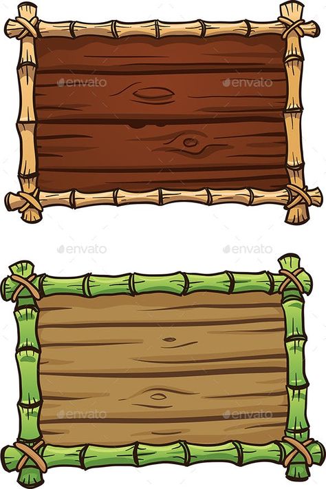 Bamboo Frames by memoangeles | GraphicRiver Cartoon Bamboo, Bamboo Frames, Digital Graphics Art, Wooden Signage, Signage Board, Photo Cake Topper, Kitty Coloring, Paper Background Design, Frame Border Design