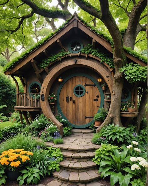 Tree House Vibes, Barbie Tree House, Treehouse Homes, Cute Tree House, Storybook Cottage House Plans, Fairytale Backyard, Treehouse Diy, House In A Forest, Tree House Ideas