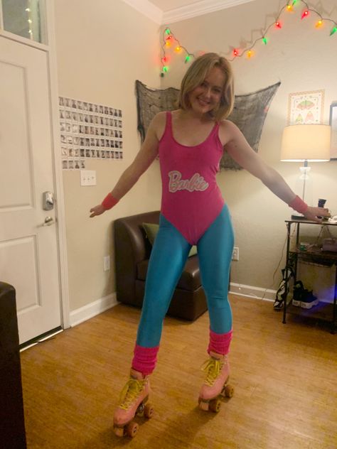 Barbie And Skipper Halloween Costume, Skater Barbie, Exercise Barbie Costume, Weird Barbie Costume, Different Barbies Costumes, Spandex Catsuit, Barbie Halloween Costume, Barbie Halloween, Barbie Costume