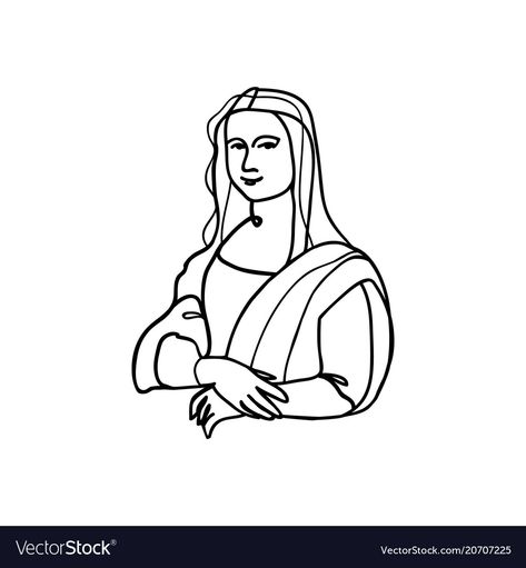 Mona Lisa Outline, Mona Lisa Tattoo Simple, Mona Lisa Drawing Easy, Monalisa Sketch, Mona Lisa Cartoon, Mona Lisa Line Art, Mona Lisa Illustration, Lisa Line Art, Mona Lisa Tattoo