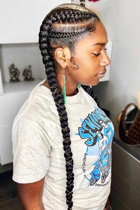 Cute Double Ghana Braids #braids #naturalhair ❤️ Whatever black braided hairstyles African Americans show up with always look amazing! Want to be on point too? Dive in our gallery: Senegalese twists, cornrows, simple braided updos, and lots of protective styles for women are here! ❤️ #lovehairstyles #hair #hairstyles #haircuts #easybraids Black Braided Hairstyles, Two Braid Hairstyles, Twisted Hair, Ghana Braids, Feed In Braids Hairstyles, Quick Braided Hairstyles, Braided Ponytail Hairstyles, Micro Braids, Feed In Braid