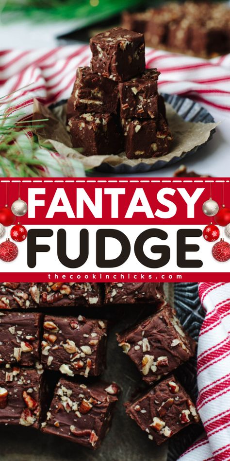 This fantasy fudge recipe is the same classic recipe originally found on the back of marshmallow cream jars! It's easy to make and makes a huge batch so you can share with friends! Fudge With Cocoa Powder Easy, Jet Puff Fudge, Murdicks Fudge Recipe, Fancy Fudge Recipe Jet Puffed, Original Fantasy Fudge Recipe Marshmallow Cream, Jet Puffed Fantasy Fudge Recipe Original, Microwave Fudge With Marshmallow Cream, Marshmallow Cream Fudge Recipe, Fansty Fudge