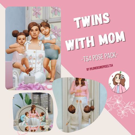 Twins With Mom, Sims 4 Pc, Poses Sims 4, Twins Posing, Sims 4 Couple Poses, Toddler Poses, Sims 4 Cas Mods, Sims 4 Family, Sims 4 Cc Kids Clothing