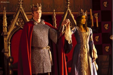 Bradley James as King Arthur; Astrid Borges-Frisbey as Lady Guinevere Merlin Dresses, Guinevere Merlin, Merlin Camelot, Merlin Gwen, Athletic Banquet, Queen Guinevere, Arthur And Guinevere, Merlin Tv Series, Angel Coulby