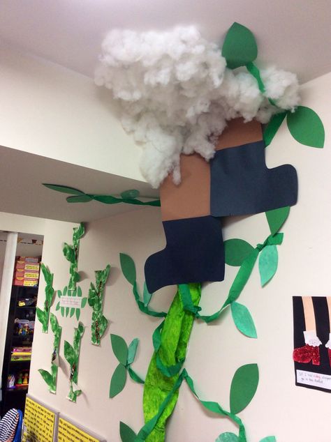 My Jack and the Beanstalk Giant Jack And The Beanstalk Decorations, Jack And The Beanstalk Giant, Beanstalk Display, Beanstalk Craft, Plant Classroom, Plants Classroom, Teacher Files, Story Sack, Reggio Classroom