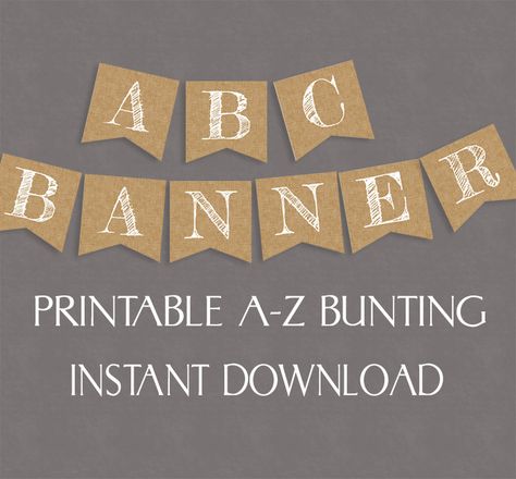 DIY Banner Printable, rustic baby shower bunting, burlap wedding banner, it's a boy, it's a girl banner, a-z chic bunting, boho decor by YouGrewPrintables on Etsy Free Printable Letters For Banners, Bunting Banner Template, Burlap Birthday Banner, Free Printable Bunting Letters, Hessian Bunting, Printable Banner Letters, Bunting Diy, Vintage Birthday Parties, Banner Drawing