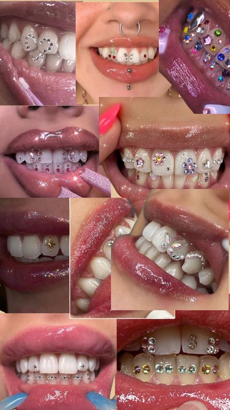 Teeth Gem Designs, Tooth Gem Inspiration, Tooth Gem Placement, Teeth Gems, Pretty Teeth, Dental Jewelry, Grillz Teeth, Gem Tattoo, Diamond Teeth