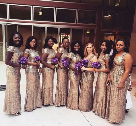 Purple & Gold SLAYED!! Gold Wedding Theme Bridesmaid Dresses, Royal Purple Wedding, Royal Wedding Themes, Royal Purple Dress, Purple Wedding Decorations, Purple And Gold Wedding, Purple Wedding Theme, Gold Wedding Dress, Gold Wedding Theme