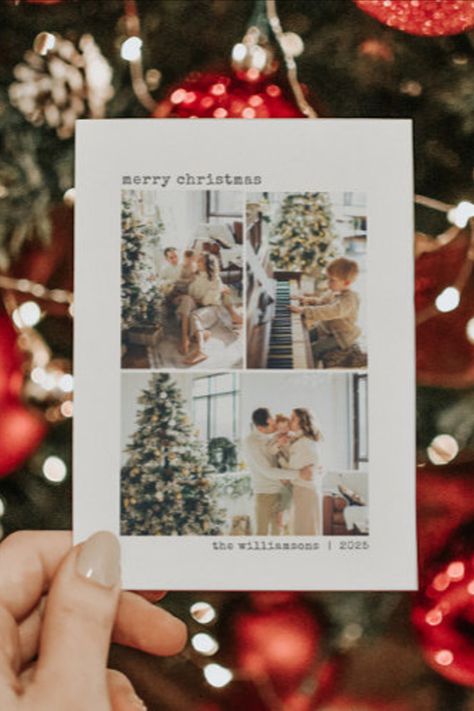 4 Photo Collage Typewriter Minimalist Christmas Holiday Card Aesthetic Season, Christmas Card Collage, 4 Photo Collage, Card Collage, Family Christmas Card, Seasons Greetings Card, Season Greetings, Multi Photo, Minimalist Christmas