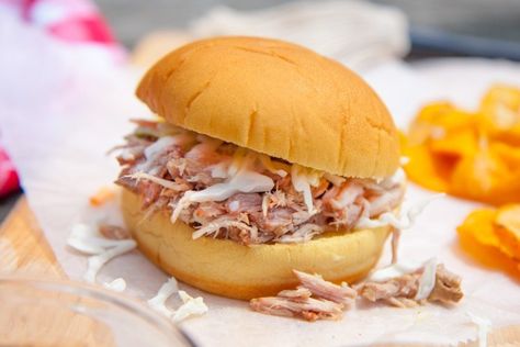 Carolina Barbecue Pulled Pork - Martin's Famous Potato Rolls and Bread Martins Potato Rolls Recipe, Carolina Barbecue, Potato Rolls Recipe, Bbq Foods, Earl Of Sandwich, Cookout Party, Barbecue Pulled Pork, Air Fryer Chicken Thighs, Potato Rolls