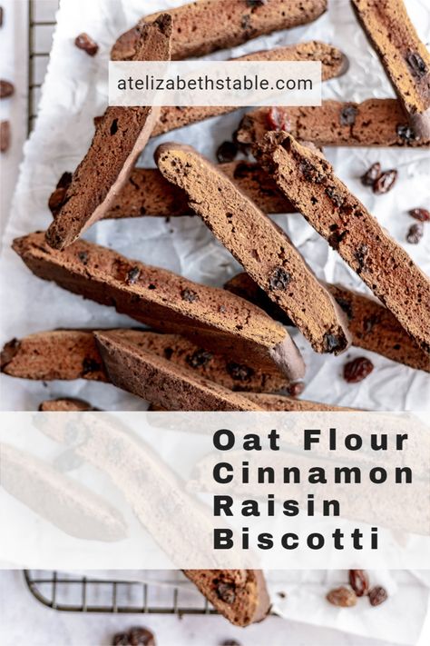 A fun decadent treat, filled with healthy ingredients, low in fat, and flavored for autumn weather, this vegan oat flour cinnamon raisin biscotti recipe is the perfect addition to your morning cup of coffee. #biscotti #oatflour #cinnamon #raisin #howto #recipes #meatlessmonday #meatless #meatlessmeals #nomeat #vegan #glutenfree #oilfree #sugarfree #plantbased #oilfreevegan #sugarfreevegan #glutenfreevegan #wfpb #forksoverknives #catholic #catholiclife #theplantbasedcatholic #atelizabethstable Oat Flour Biscotti, Vegan Biscotti Recipe Easy, Vegan Oatmeal Breakfast Cookies, Coffee Biscotti, Vegan Breakfast Cookies Oatmeal, Vegan Oatmeal Raisin Cookies Chewy, Plant Based Pancakes, Gluten Free Biscotti, Vegan Gluten Free Cake